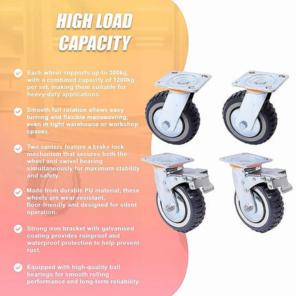 Heavy Duty Plate Caster Wheels Set 4 1200kg Swivel 11