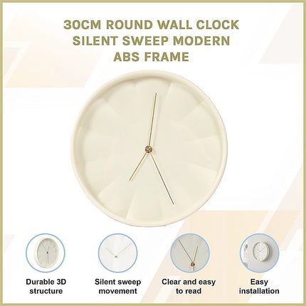 30cm Round Wall Clock Silent Sweep Modern ABS Frame 3