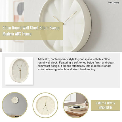 30cm Round Wall Clock Silent Sweep Modern ABS Frame 9
