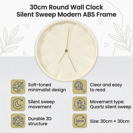 30cm Round Wall Clock Silent Sweep Modern ABS Frame 10