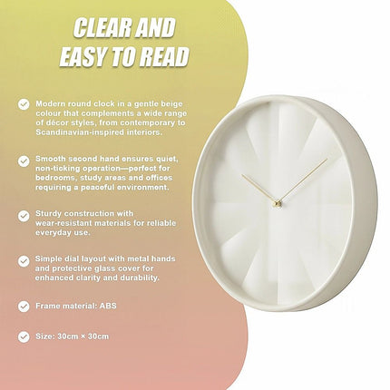 30cm Round Wall Clock Silent Sweep Modern ABS Frame 11