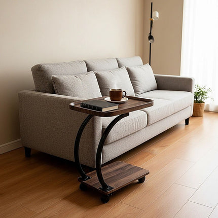 C-Shaped Corner End Table with Wheels Sofa Side 2