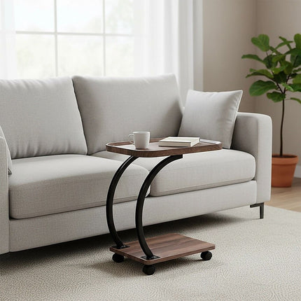 C-Shaped Corner End Table with Wheels Sofa Side 5