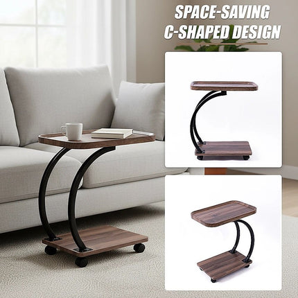 C-Shaped Corner End Table with Wheels Sofa Side 9