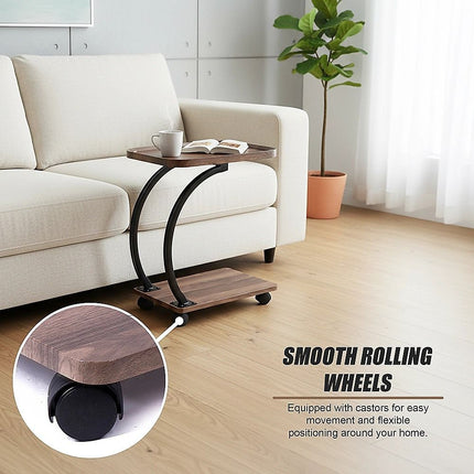 C-Shaped Corner End Table with Wheels Sofa Side 10