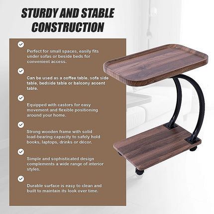 C-Shaped Corner End Table with Wheels Sofa Side 11