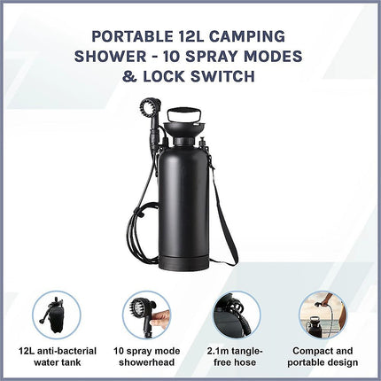 Portable 12L Camping Shower - 10 Spray Modes & Lock Switch 3