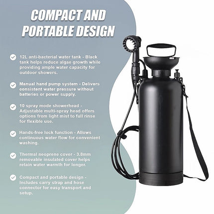 Portable 12L Camping Shower - 10 Spray Modes & Lock Switch 5