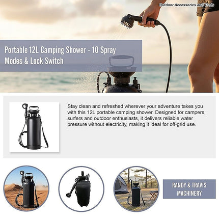 Portable 12L Camping Shower - 10 Spray Modes & Lock Switch 7