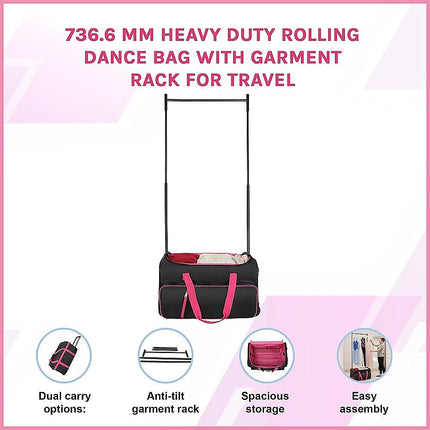 736.6 mm Heavy Duty Rolling Dance Bag with Garment Rack for Travel 3