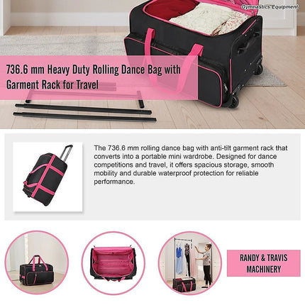736.6 mm Heavy Duty Rolling Dance Bag with Garment Rack for Travel 5