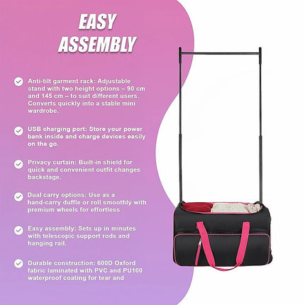 736.6 mm Heavy Duty Rolling Dance Bag with Garment Rack for Travel 7