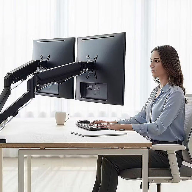 Dual Arm Monitor Desk Mount Bracket Spring Assisted 17–32 Inch Full Motion 2