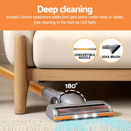 Devanti 300W Stick Vacuum Cleaner Cordless Self-Standing Golden