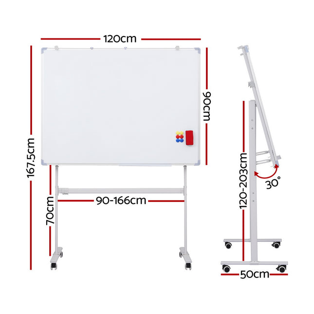 90x120cm Standing Whiteboard with Wheels Magnetic Double-Sided Erase Board 2