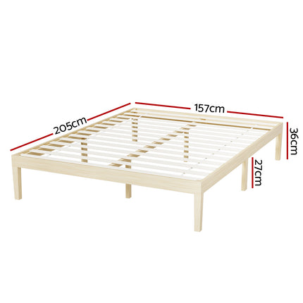 Artiss Bed Frame Queen Size Wooden Base Mattress Platform Timber Pine BRUNO 2
