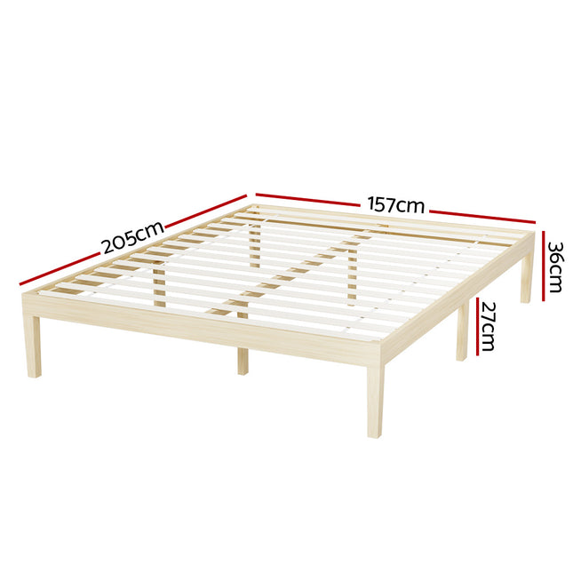 Artiss Bed Frame Queen Size Wooden Base Mattress Platform Timber Pine BRUNO 2