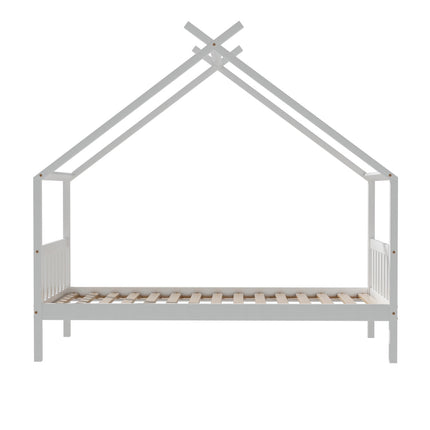 Artiss Bed Frame Wooden Base Kids Single Timber House Beds White 3