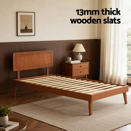 Artiss Bed Frame Single Size Wooden Bed Base Walnut SPLAY 7