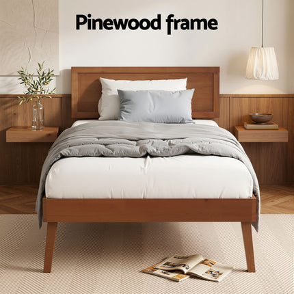 Artiss Bed Frame Single Size Wooden Bed Base Walnut SPLAY 8