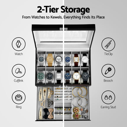 Embellir 12 Grids Watch Box Organizer Case Jewelry Display Storage Showcase 5