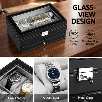 Embellir 12 Grids Watch Box Organizer Case Jewelry Display Storage Showcase 7