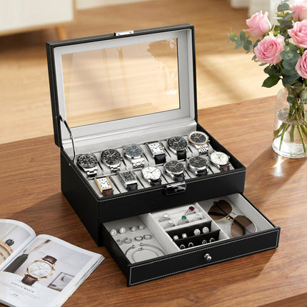 Embellir 12 Grids Watch Box Organizer Case Jewelry Display Storage Showcase 8