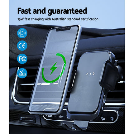 Devanti Wireless Car Charger Fast Charging Car Mount Vent Suction cup 5