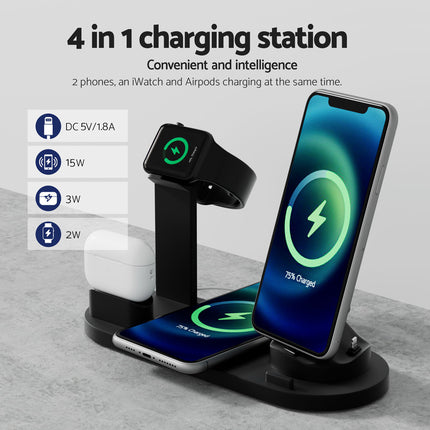 Devanti 4 in 1 Wireless Charger Multi-function Station for Phone Airpod iWatch 15W 4