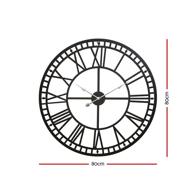 Artiss 80cm Wall Clock Large Roman Numerals Metal Black 2