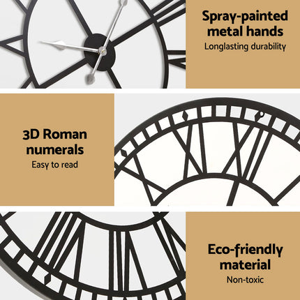 Artiss 80cm Wall Clock Large Roman Numerals Metal Black 4