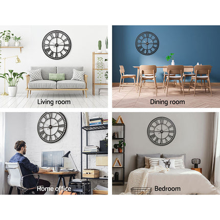Artiss 80cm Wall Clock Large Roman Numerals Metal Black 5