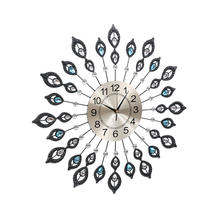Artiss 60cm Wall Clock Large 3D Peacock Crystal Silver 3