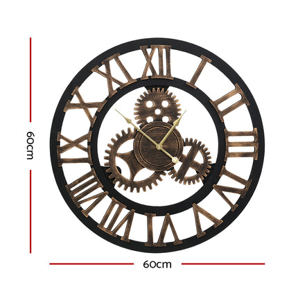 Artiss 60cm Wall Clock Large Retro Roman Numerals Brown 2