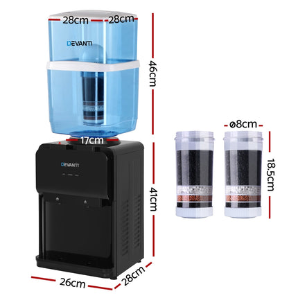 Devanti Water Cooler Dispenser 22L Bench Top Chiller Purifier Filter Hot Cold Black 2
