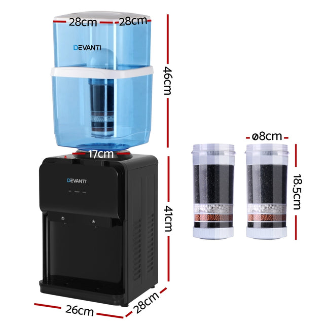 Devanti Water Cooler Dispenser 22L Bench Top Chiller Purifier Filter Hot Cold Black 2
