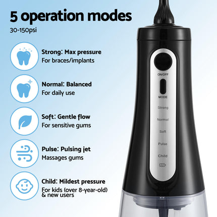 Devanti Cordless Water Flosser Dental Oral Irrigator Black 5