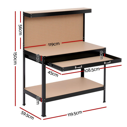 Giantz Workbench with Pegboard and Ultra-Wide 120cm Work Table for Garage DIY, 20 Hooks 3