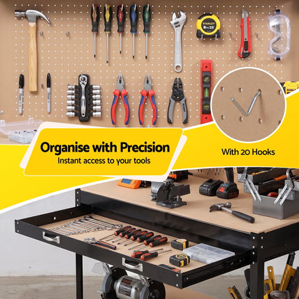 Giantz Workbench with Pegboard and Ultra-Wide 120cm Work Table for Garage DIY, 20 Hooks 6
