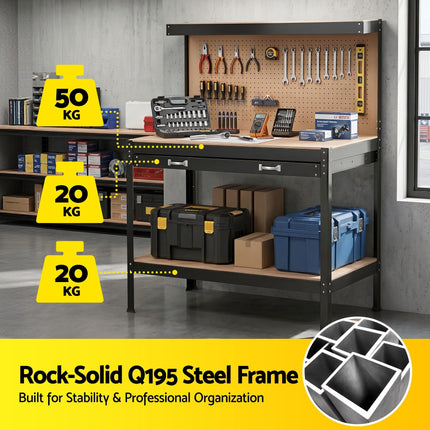 Giantz Workbench with Pegboard and Ultra-Wide 120cm Work Table for Garage DIY, 20 Hooks 7