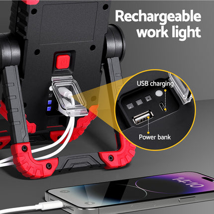 Giantz Work Light Rechargeable Torch USB Cordless LED Lamp Rotation Folding 5