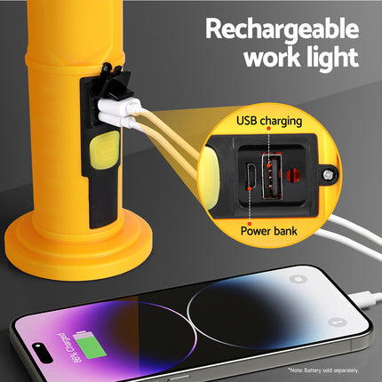 Giantz Work Light Rechargeable USB Cordless LED Lamp Hook Rotation Folding 5
