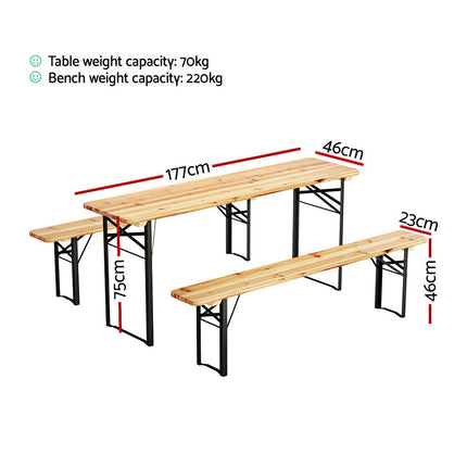 Gardeon 3 PCS Outdoor Furniture Dining Set Lounge Setting Patio Wooden Bench 2