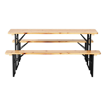 Gardeon 3 PCS Outdoor Furniture Dining Set Lounge Setting Patio Wooden Bench 3