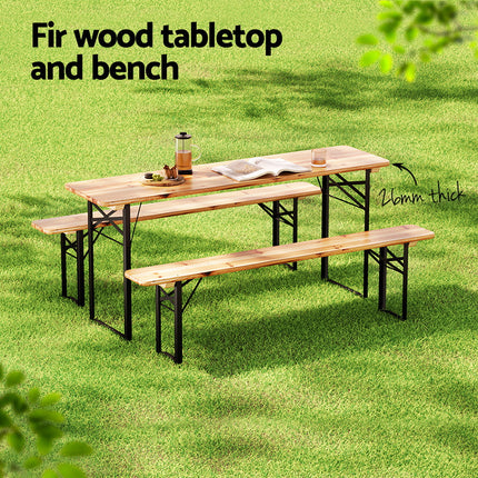 Gardeon 3 PCS Outdoor Furniture Dining Set Lounge Setting Patio Wooden Bench 4