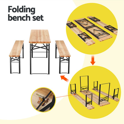 Gardeon 3 PCS Outdoor Furniture Dining Set Lounge Setting Patio Wooden Bench 6