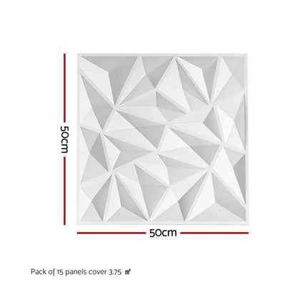 Artiss 3D Wall Panels Diamond PVC Decorative Panels 50x50cm Set of 15 Feature Wall 2