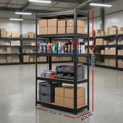 Giantz Garage Shelving 1.6X0.8m Warehouse Shelves Storage Rack Pallet Racking Black 3