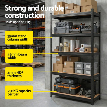 Giantz Garage Shelving 1.6X0.8m Warehouse Shelves Storage Rack Pallet Racking Black 5