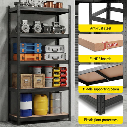 Giantz Garage Shelving 1.6X0.8m Warehouse Shelves Storage Rack Pallet Racking Black 8